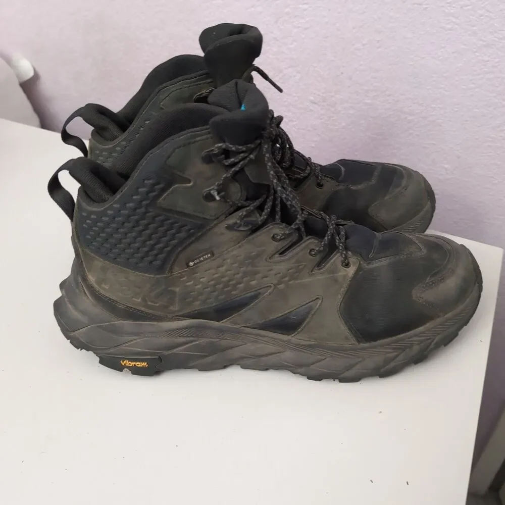 Hoka One Anacapa Mid Boots Mens Size 12.5D Black Vibram Megagrip Gore Tex Hiking